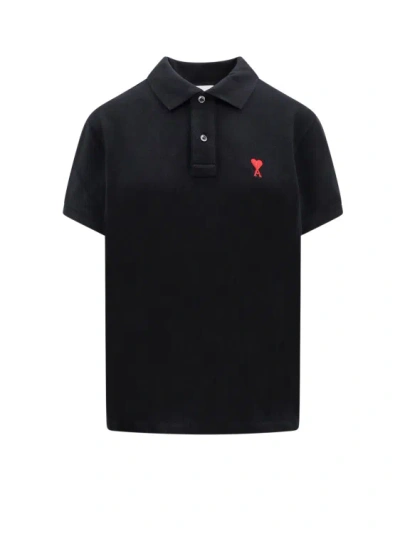 Ami Alexandre Mattiussi Logo-embroidered Cotton-piqué Polo Shirt In Black