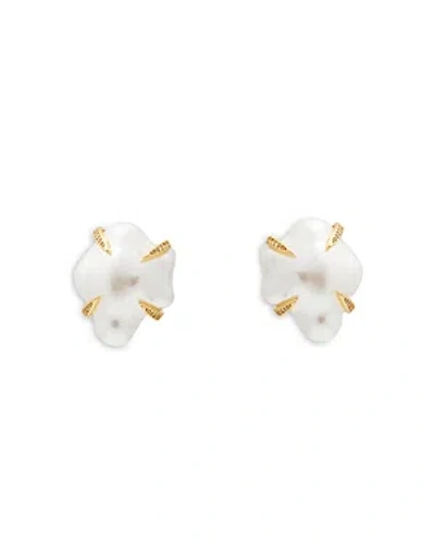 Kenneth Jay Lane Pearl Rhinestone Earrings In White/gold