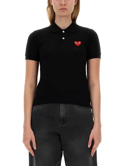 Comme Des Garçons Play Logo-patch Polo Shirt In Black