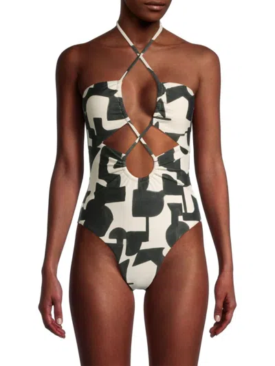 Milly Women's Printed Lace-up One-piece Swimsuit In Black White