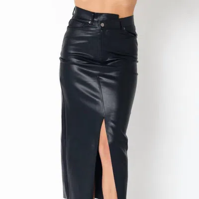 Olivaceous Gia Faux Leather Midi Skirt In Black