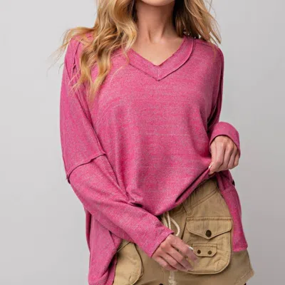 Easel Oversized Hacci Top In Fuchsia In Pink