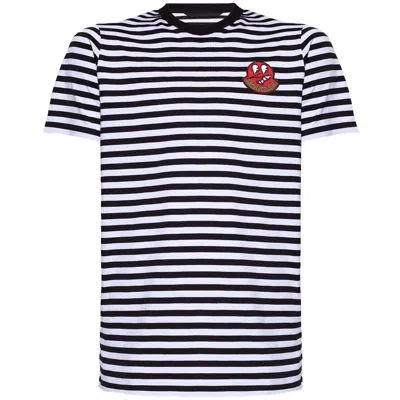Moncler Striped Logo Patch T- Shirt In Black/white In Multi-colored