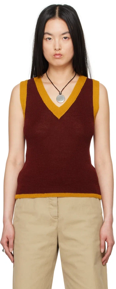 Dries Van Noten Wool-blend Sweater Vest In Wine 355