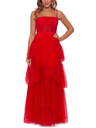 Betsy & Adam Womens Corset Long Evening Dress In Red