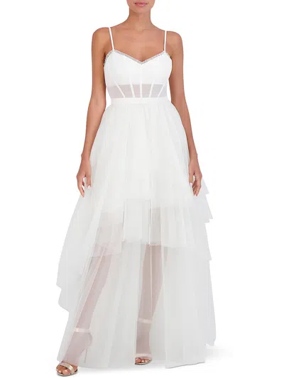 Bcbgmaxazria Womens Tulle Tiered Evening Dress In White