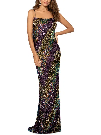 Betsy & Adam Womens Sequined Lace-up Back Evening Dress In Multi