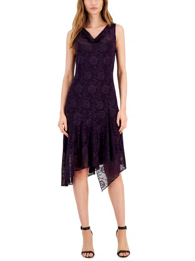 Connected Apparel Womens Floral Cowlneck Midi Dress In Purple