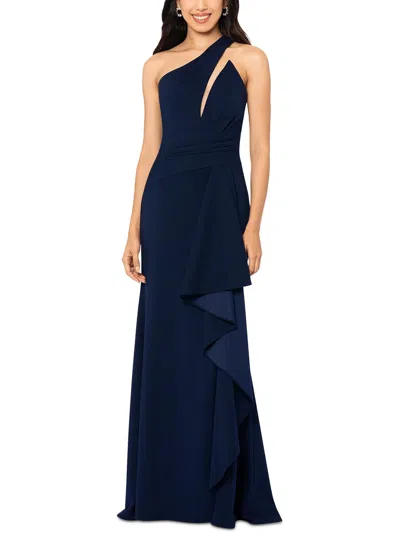 Betsy & Adam Petites Womens One Shoulder Illusion Evening Dress In Blue