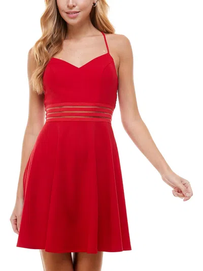 City Studio Juniors Womens Lace Back Polyester Fit & Flare Dress In Red