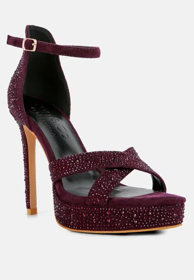 Rag & Co Regalia Purple Rhinestone Embellished Stiletto Sandals In Red
