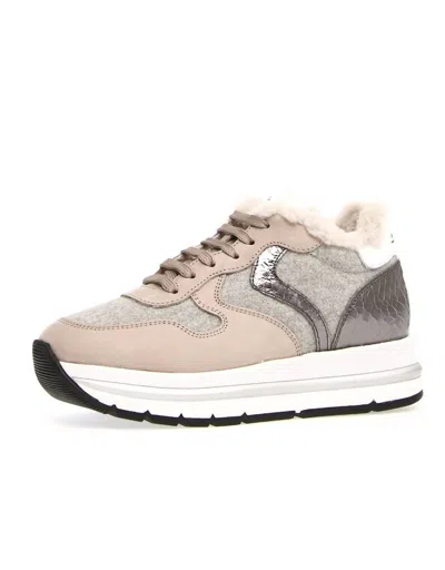 Voile Blanche Women's Maran Fur Nubuk Felt Trainers In Cream Grey In Multi