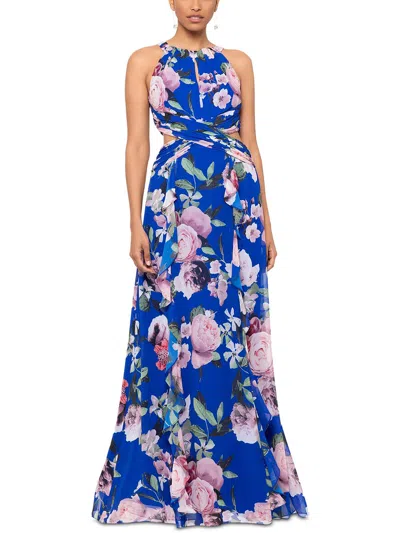 Xscape Womens Floral Print Chiffon Maxi Dress In Multi