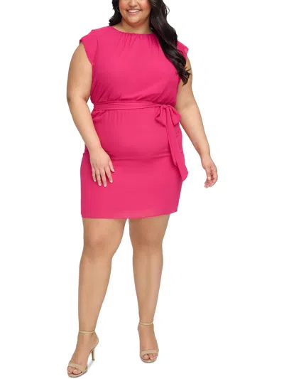 Jessica Howard Plus Womens Gathered Above Knee Shift Dress In Pink