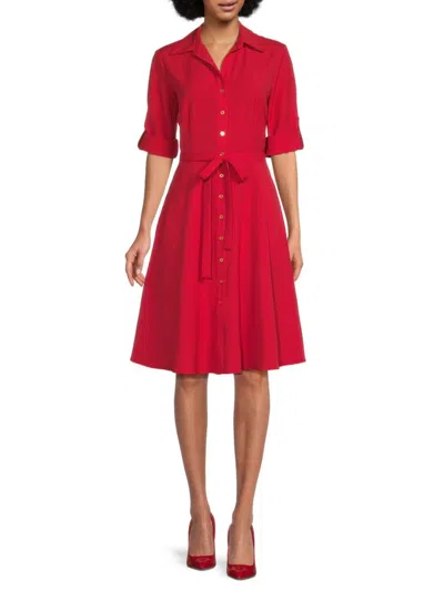 Sharagano Women's Belted A-line Shirt Dress In Pure Red