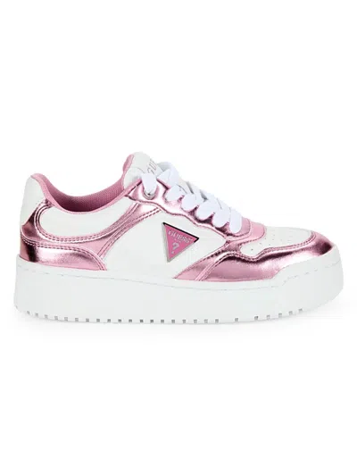 Guess Women's Miram Low Top Platform Sneakers In White Pink