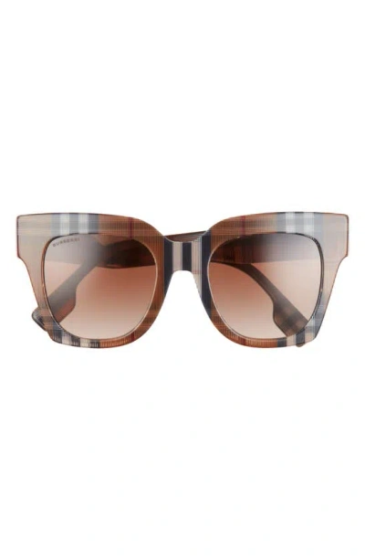 Burberry 49mm Cat Eye Sunglasses In Check Brown/ Brown Gradient
