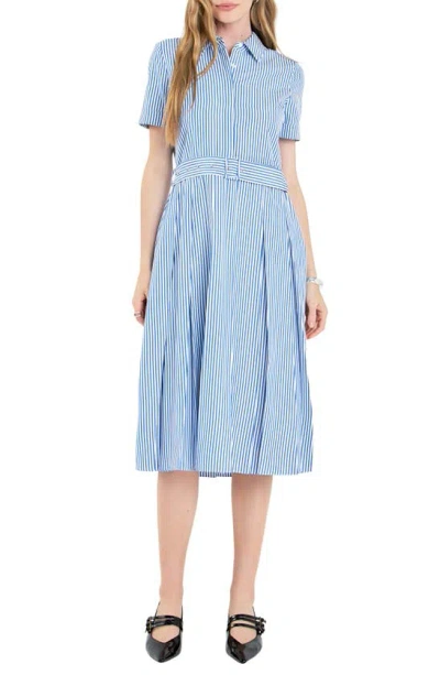 English Factory Stripe Belted Shirtdress In Blue