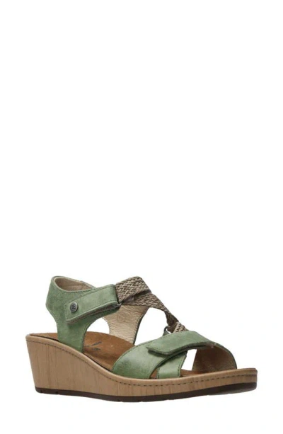 Wolky La Jolla Ankle Strap Platform Wedge Sandal In Olive Leather