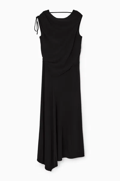 Cos Asymmetric Cowl-neck Midi Dress In Black