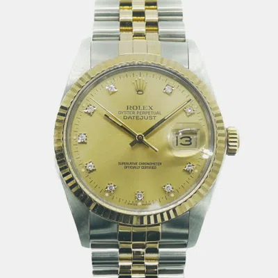 Pre-owned Rolex Gold Stainless Steel And Diamond Datejust 16013g Automatic Women's Wristwatch 36mm