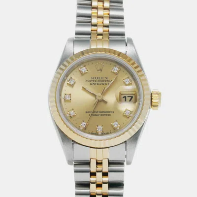 Pre-owned Rolex Champagne 18k Yellow Gold And Diamond Datejust 69173g Automatic Women's Wristwatch 26mm