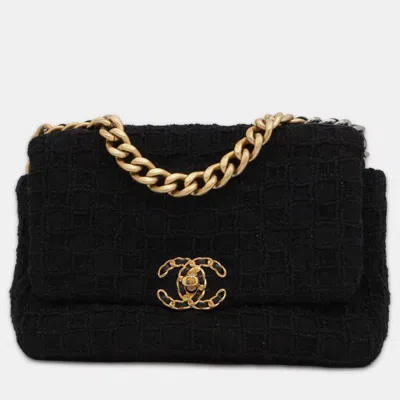 Pre-owned Chanel Black Tweed 19 Chain Shoulder Bag