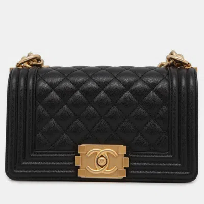 Pre-owned Chanel Black Caviar Leather Boy Bag