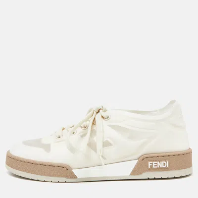 Pre-owned Fendi White/cream Mesh Match Low Top Sneakers Size 39