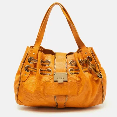 Pre-owned Jimmy Choo Mustard Leather And Snakeskin Ramona Tote In Yellow