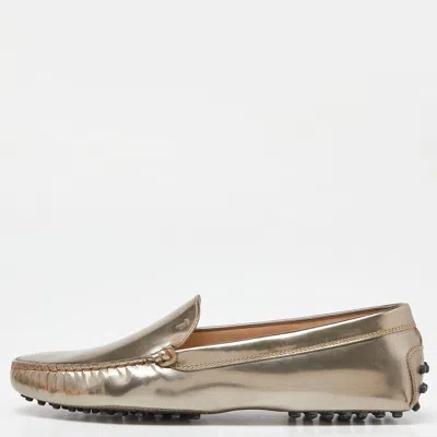 Pre-owned Tod's Gold Leather Slip On Loafers Size 40