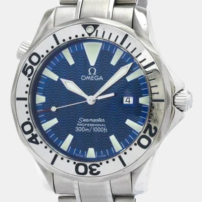 Pre-owned Omega Blue Stainless Steel Seamaster 2265.80 Quartz Men's Wristwatch 41 Mm