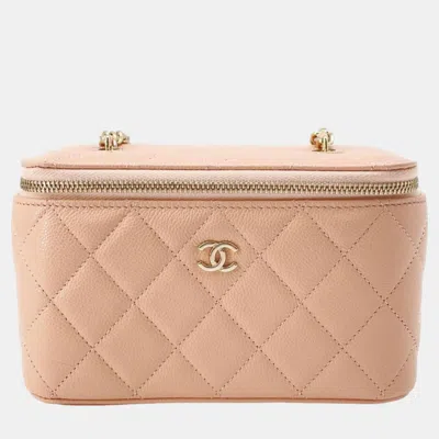 Pre-owned Chanel Pink Caviar Leather Chain Vanity Bag