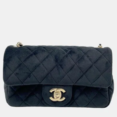 Pre-owned Chanel Velvet Mini Materasse Chain Shoulder Bag In Black
