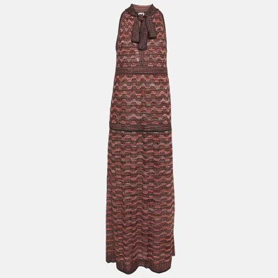 Pre-owned M Missoni Black/red Patterned Lurex Knit Sleeveless Maxi Dress M