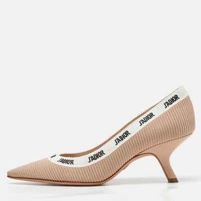 Pre-owned Dior Christian  Beige Technical Fabric And Leather J-a Pointed Toe Pumps Size 37.5