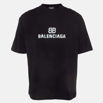 Pre-owned Balenciaga Black Blurry Logo Print Cotton Crew Neck T-shirt S