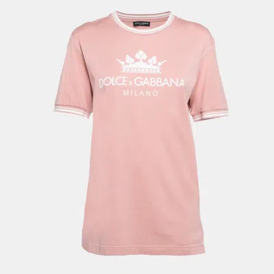 Pre-owned Dolce & Gabbana Pink Crown Print Cotton Knit Crew Neck T-shirt L
