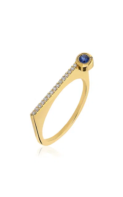 Itä Fine Jewelry 14k Yellow Gold ¡buenos Días! “horizon” Ray Ring In Yellow Gold With White Diamonds And Sapphire