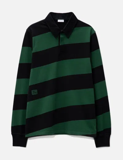 Burberry Long-sleeve Striped Cotton Polo Shirt In Black