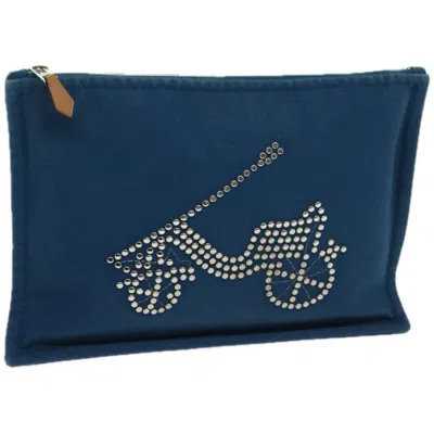 Hermes Hermès Blue Canvas Clutch Bag () In Black