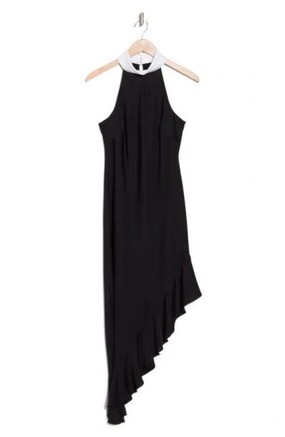 Karl Lagerfeld Women's Satin Crepe Asymmetrical-hem Midi Dress In Black