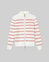 Lafayette 148 Petite Stripe Cotton-silk Zip Cardigan In Deep Pink Dusk
