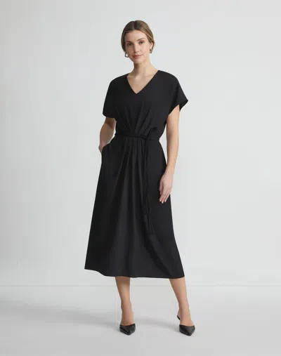 Lafayette 148 Plus-size Organic Silk Stretch Georgette V-neck Dress In Black