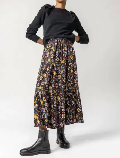 Lilla P Floral Tiered Skirt In Black Floral