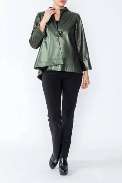 Ic Collection Sleeve Punch Hole One Button Jacket In Dark Green