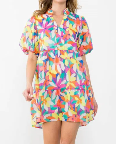 Thml Puff Sleeve Floral Print Dress In Pink Multi