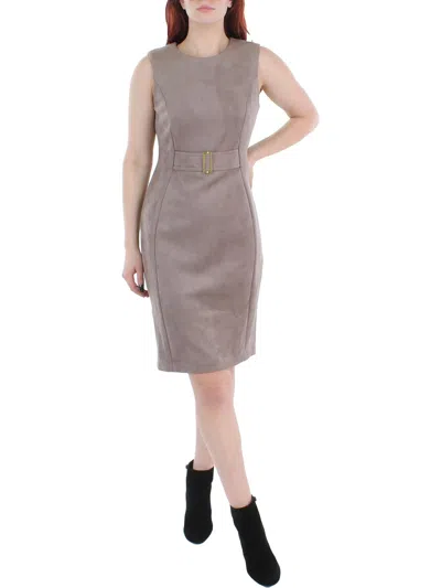 Calvin Klein Womens Faux Suede Mini Sheath Dress In Brown