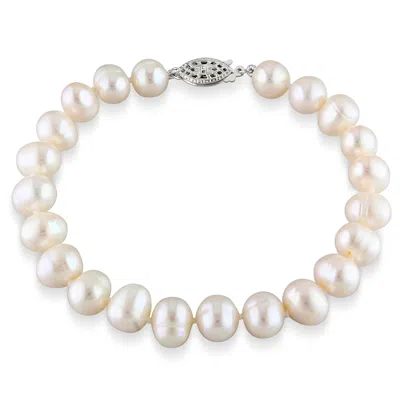 Mimi & Max 7.5-8mm Cultured Freshwater Pearl Bracelet With Sterling Silver Clasp In White