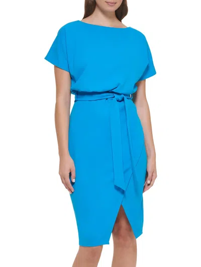 Kensie Womens Roundneck Knee-length Cocktail And Party Dress In Blue